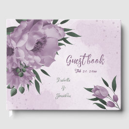 romantische violette Blumen botanische Hochzeit Gästebuch