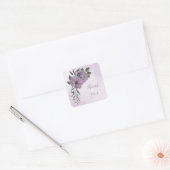 romantische violette Blumen botanische Hochzeit Quadratischer Aufkleber (Umschlag)