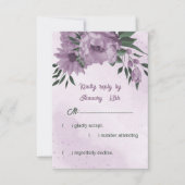 Romantische violette Blumen Grün Blätter Hochzeit RSVP Karte (Vorderseite)