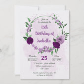 Romantische violette Blumen Grün Geburtstag Einladung (Vorderseite)