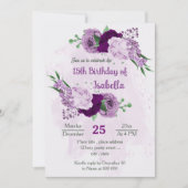 Romantische violette Blumen Grün Geburtstag Einladung (Vorderseite)