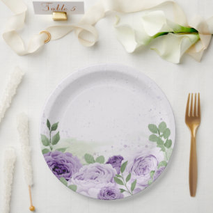 Romantische violette Blumen grüne Blätter botanisc Pappteller