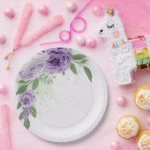 Romantische violette Blumen grüne Blätter botanisc Pappteller (Party)