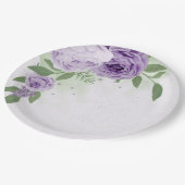 Romantische violette Blumen grüne Blätter botanisc Pappteller (Schrägansicht)
