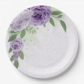 Romantische violette Blumen grüne Blätter botanisc Pappteller (Vorderseite)