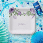 Romantische violette Blumen grüne Blätter botanisc Pappteller (Party)