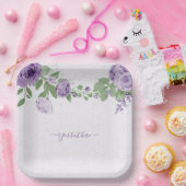 Romantische violette Blumen grüne Blätter botanisc Pappteller (Party)