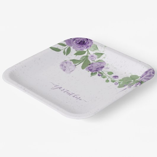 Romantische violette Blumen grüne Blätter botanisc Pappteller (Gewinkelt)