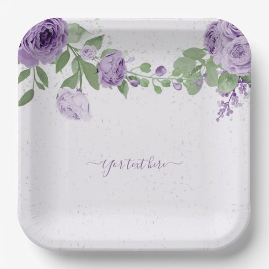 Romantische violette Blumen grüne Blätter botanisc Pappteller (Vorderseite)