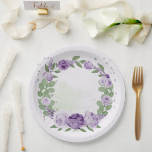 Romantische violette Blumen grüne Blätter botanisc Pappteller