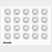 Romantische violette Blumen grüne Blätter botanisc Quadratischer Aufkleber (Blatt)