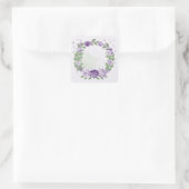 Romantische violette Blumen grüne Blätter botanisc Quadratischer Aufkleber (Tasche)