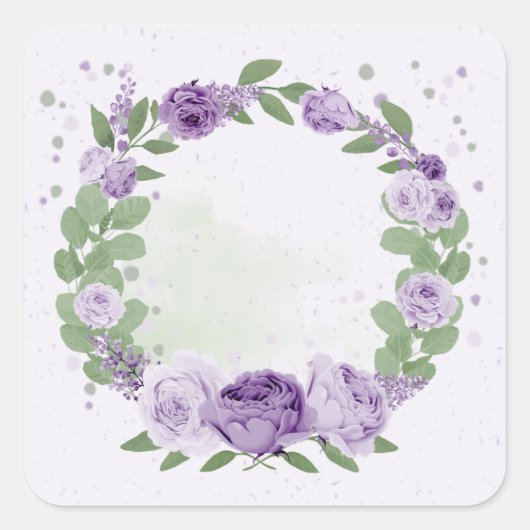 Romantische violette Blumen grüne Blätter botanisc Quadratischer Aufkleber (Vorderseite)