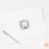 Romantische violette Blumen grüne Blätter botanisc Quadratischer Aufkleber (Umschlag)