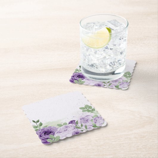 Romantische violette Blumen grüne Blätter botanisc Untersetzer (Vor Ort)