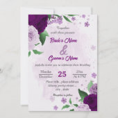 Romantische violette Blumen Grüne Hochzeit Einladung (Vorderseite)