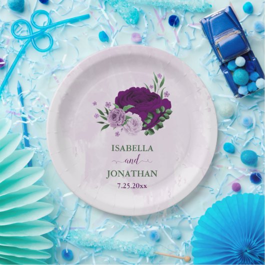 Romantische violette Blumen Grüne Hochzeit Pappteller (Party)
