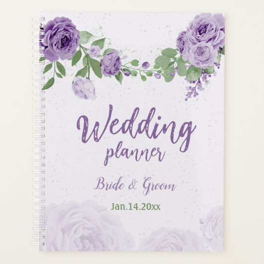 romantische violette Blumen Grüne Hochzeit Planer (Vorderseite)
