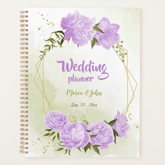 romantische violette Blumen Grüne Hochzeit Planer (Vorderseite)