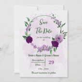 Romantische violette Blumen Grüne Hochzeit Save The Date (Vorderseite)