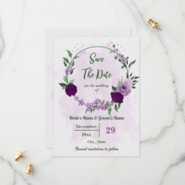 Romantische violette Blumen Grüne Hochzeit Save The Date