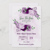 Romantische violette Blumen Grüne Hochzeit Save The Date (Vorne/Hinten)