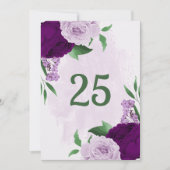 Romantische violette Blumen Grünkarte Tischnummer (Vorderseite)
