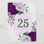 Romantische violette Blumen Grünkarte Tischnummer (Vorne/Hinten)