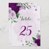 Romantische violette Blumen Grünkarte Tischnummer (Vorne/Hinten)