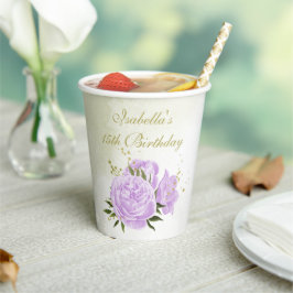 Romantische violette Blumen Grünpapier Tassen Pappbecher