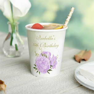 Romantische violette Blumen Grünpapier Tassen Pappbecher