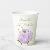 Romantische violette Blumen Grünpapier Tassen Pappbecher (Rückseite)
