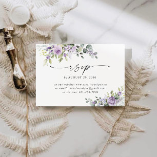 Romantische violette Blumen Hochzeit Online RSVP Karte