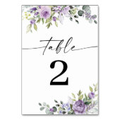 Romantische violette Blumen Hochzeit Tischnummern (Rückseite)