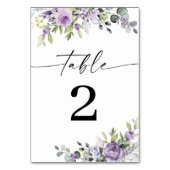 Romantische violette Blumen Hochzeit Tischnummern (Vorderseite)