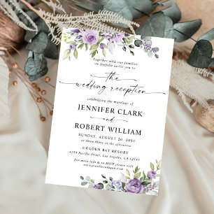Romantische violette Blumen Hochzeitsempfang Einladung