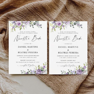 Romantische violette Blumen Hochzeitsempfang Einladung