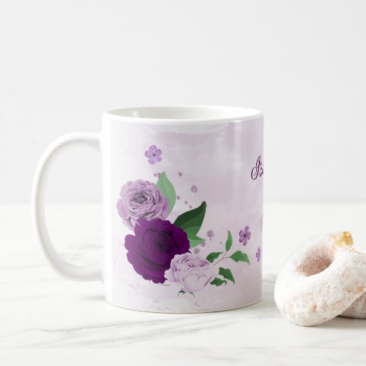 Romantische violette Blumen Kaffeetasse (Mit Donut)