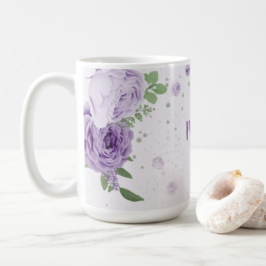 romantische violette Blumen Kaffeetasse (Mit Donut)