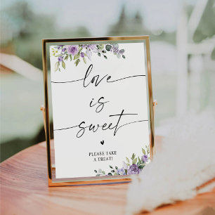 Romantische violette Blumen Liebe ist süß Schild