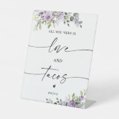 Romantische violette Blumen Liebe und Tacos Schild (Vorderseite)