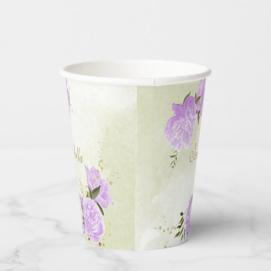 romantische violette Blumen Pappbecher (Rechts)