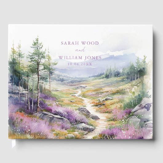 Romantische violette wilde Blume Hochzeitstorch Gästebuch (Vorderseite)