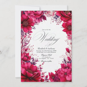 Romantische Viva-Magenta-Floral-Hochzeit Einladung