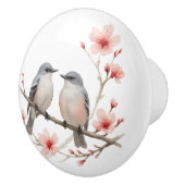 Romantische Vögel auf Cherry Blossom Zweig Wasserf Keramikknauf (Rechts)