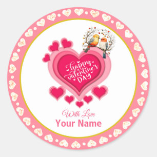 Romantische Vögel auf dem Zweig Valentinstag und H Runder Aufkleber