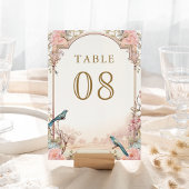 Romantische Vögel Blush Pink Bloral Hochzeit Tischnummer