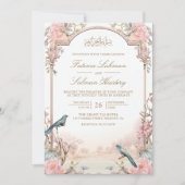 Romantische Vögel Blush Pink Bloral muslimische Ho Einladung (Vorderseite)