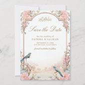 Romantische Vögel Blush Pink Bloral muslimische Ho Save The Date (Vorderseite)