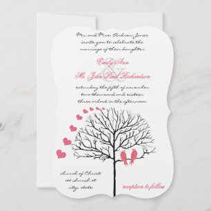 Romantische Vögel Honeysuckle Pink Hochzeit Einlad Einladung